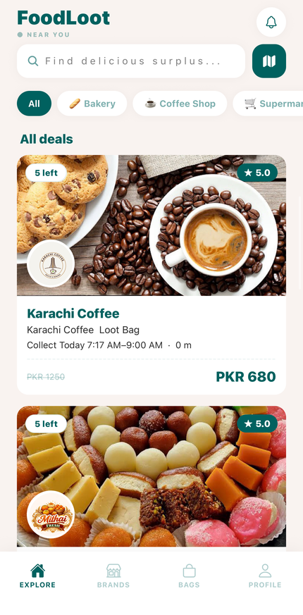 FoodLoot app — browse deals